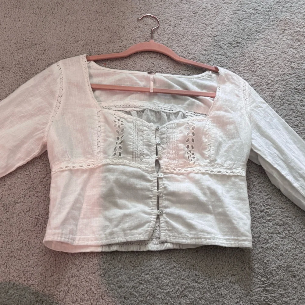 FREE PEOPLE Joi lace-trimmed cotton‎ blouse
